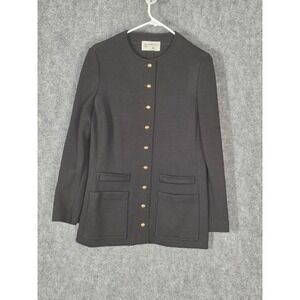 VTG KIMBERLY Black 100‎ Virgin Wool Button Front Cardigan Jacket Blazer Women